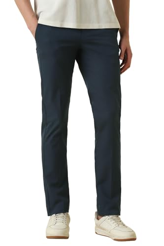 Men Navy Solid Casual Trousers