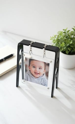 Customizable Acrylic Swing Photo Frame | Table Top & Desk Decor | 5.5 x 5 Inch | Black | Personalized Gift for Birthday, Anniversary, Wedding & Home Decor