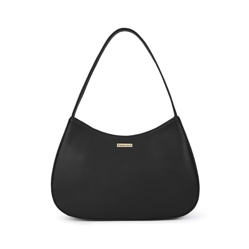 Fastrack Curve Shoulder Bag | Black Pebbled Faux-Leather Women’s Handbag | Gold Hardware Finish with Sturdy Handle, Zipper Closure & Organised Storage