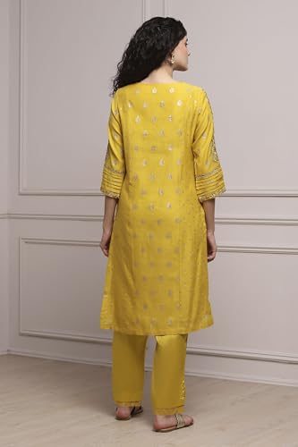 Biba Women Lime Cotton Blend Straight Yarndyed Suit Set_46