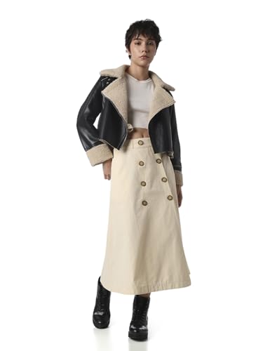 ONLY Women's Solid Flared High-Rise Beige Skirt