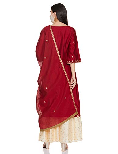 BIBA Women's Cotton Solid Relaxed Salwar Kurta Dupatta (Skd6901_Cherry Red_32)