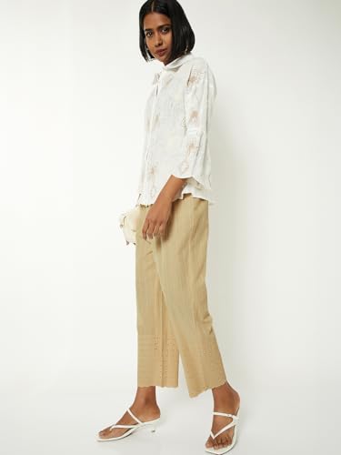 Max Women Embroidered Palazzos (Beige_S)