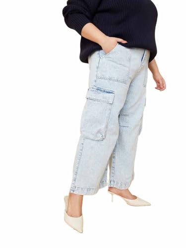 Max Women Washed Cargo Jeans (Blue_42)