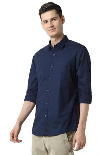 Peter England Men Navy Solid Full Sleeves Casual Shirt
