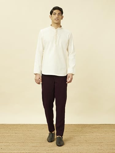 Manyavar Mens Cream Cotton Short Kurta