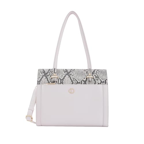 Caprese Bambi Medium Snake Textured Satchel Bag for Women | Elegant Multi-Compartment Shoulder Handbag with Adjustable & Detachable Strap | Zipper Closure | Perfect for Worl & Travel (Beige)