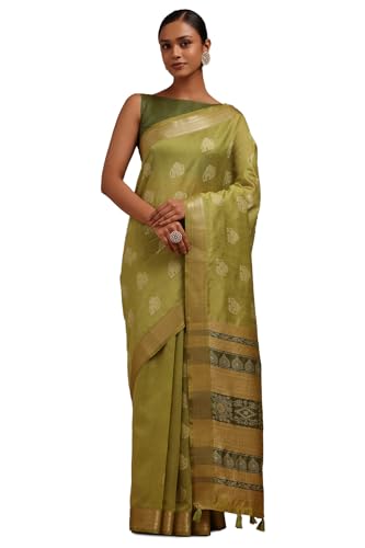 Soch Womens Light Green Tussar Woven Design Saree