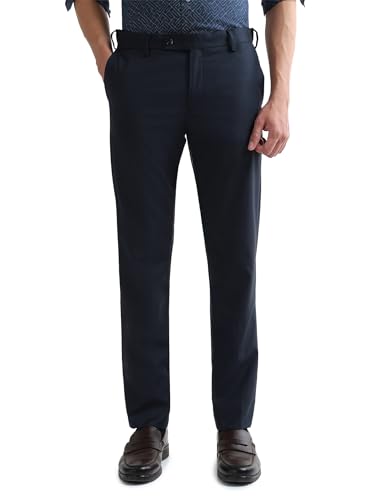 Arrow Men's Textured Regular Fit Trousers (ARAKTR2111_Navy_34)