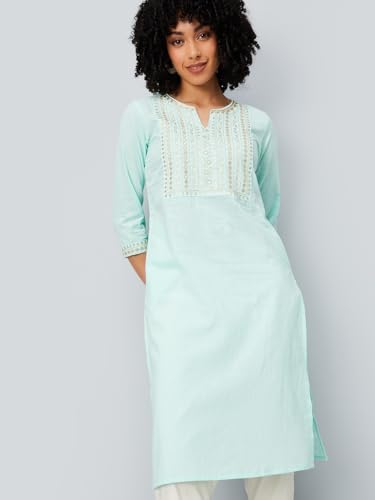 Max Women's Cotton Blend Regular Kurta (PCEKPA25MA_Aqua