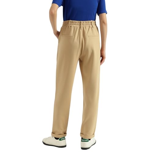 United Colors of Benetton Solid Crop Pull Up Folded Hem Trousers (Size: M)-25A3DI4DF00JGDI5 Beige