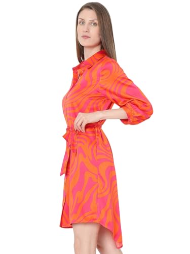 VERO MODA Women Abstract Print Orange Polyester Mini Length Regular Fit Dress