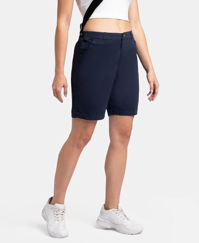 Jockey A125 Women's Super Combed Cotton Woven Twill Fabric Relaxed Fit Shorts with Convenient Side Pockets_Navy Blazer_XXL