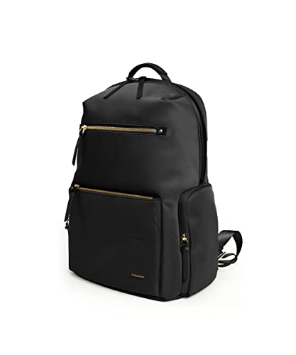 MOKOBARA The Bliss Backpack | 14 Inch Padded Laptop Compartment, 21L Capacity, Water Resistant Nylon & Vegan Leather Trims | Adjustable Straps, Multiple Pockets | Money Moves, Black