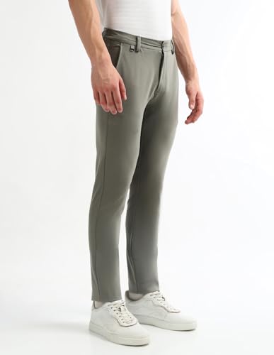 Arrow Sport Men's Solid Super Slim Fit Trousers (ASAKTR2401_Olive_38)