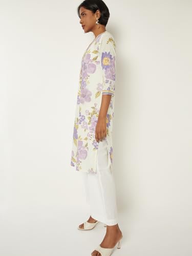 Max Women Floral Print Straight Kurta (Purple_XL)