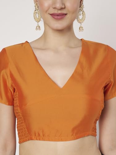 studio rasa Women's Silk Blend Stretchable Readymade Blouse for Festive Wedding Party (TPWC725BL83XL_Orange_X-Large)
