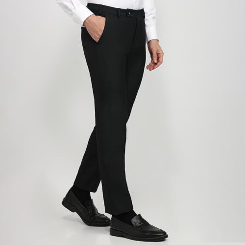 Raymond Men Slim Fit Structure Pattern Polyester Blend Flat Front Formal Trouser Dark Green