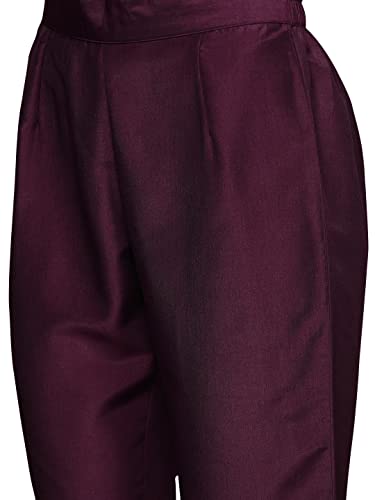 Ziyaa Women's Burgundy Chinon Flared Kurta and Pant Set(ZIKUCH3800ANDPA-XXL)