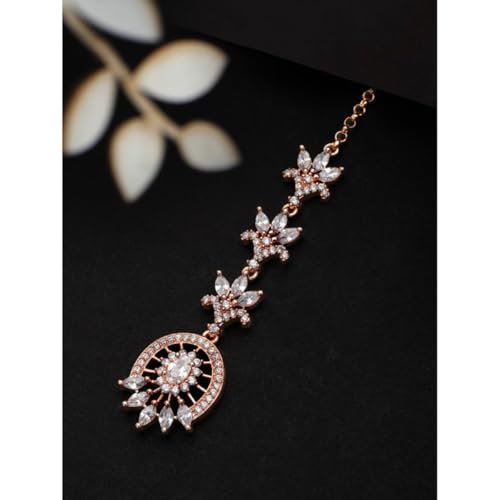 Rubans Women Rose Gold-Plated Zircon Studded Handcrafted Maang Tikka