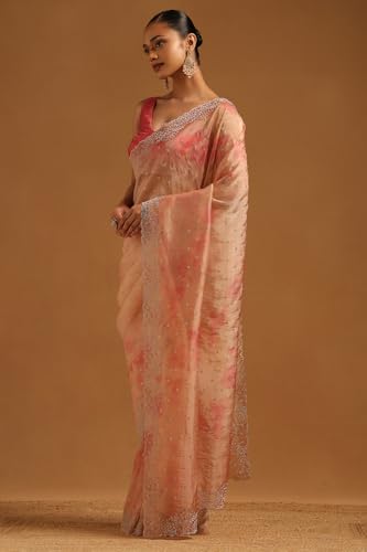 Soch Womens Peach Fendy Organza Embellished Saree With Stone Work