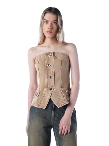 ONLY Women's Solid Slim Fit Brown Waistcoat