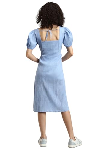 FOREVER 21 Women's Cotton Modern Above The Knee Dress (FWA23CDRF0077_Blue