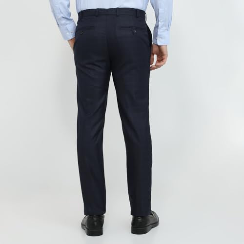 Raymond Men Slim Fit Checks Pattern Polyester Blend Flat Front Formal Trouser Blue