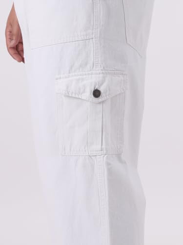 Urbano Plus Men White Mid Rise Loose Baggy Fit Cargo Jeans with 6 Pockets Non-Stretchable (plusjeanlscargop-white-38)