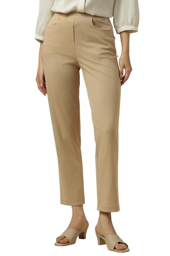 Women Beige Regular Fit Solid Formal Trousers