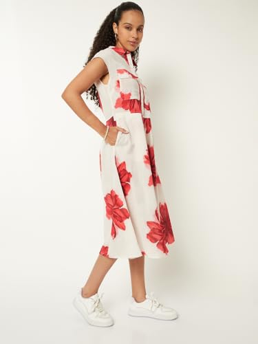 Max Women Floral Print Shirt Dress (Off White_M)