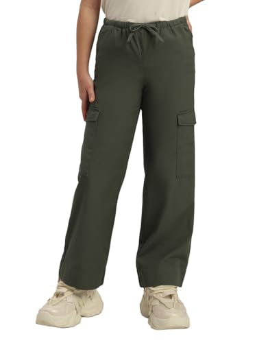 VERO MODA Girl Mid Rise Straight Fit Green Pants