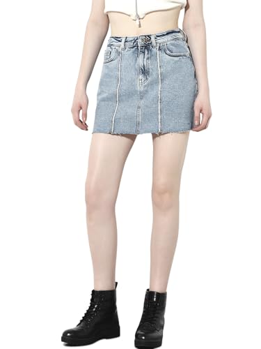 ONLY Women's Solid Flared High-Rise Blue Skirt