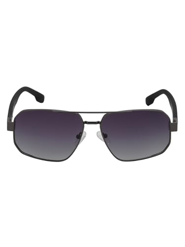 Carlton London Unisex Premium Metallic & Black Toned Grey UV with Polarised Lens Rectangle Sunglass