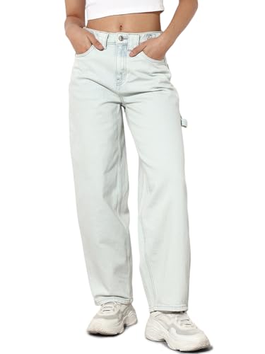 ONLY Women's Baggy Fit High Rise Blue Jeans