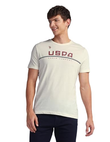 U.S. POLO ASSN. Mens Solid Half Sleeve Brand Carrier Round Neck T-Shirts (UDTSHS0886_Off White_L)