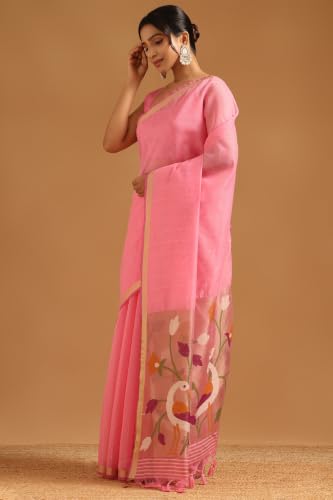 Soch Womens Pink Organza Brocade Bird motifs Saree
