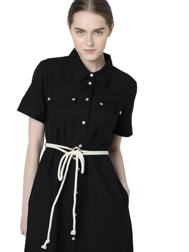 VERO MODA Women's Cotton Shirt Knee-Length Dress (9008843- Black