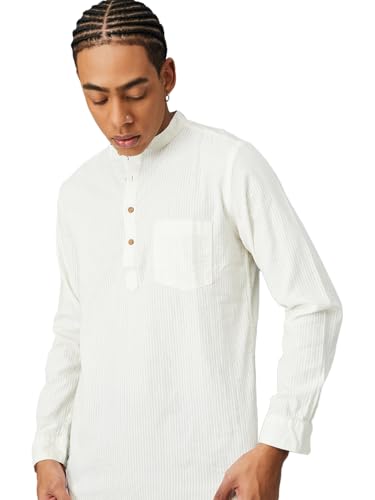 Max Men Striped Slim Fit Short Kurta, Beige, XXL