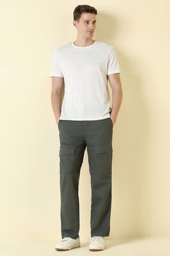 Men Olive Solid Casual Trousers