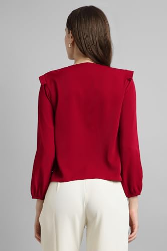 Van Heusen Women Polyester Solid Regular Fit Shirt (VWSFFRGFI10149_Red, Large