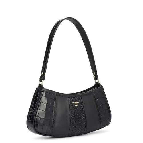 Da Milano Leather Shoulder Bag for Women - Black (01908OL)