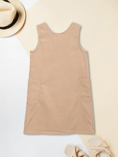 Max Girls Solid Pinafore Dress with T-Shirt (Beige_10-12 Y)