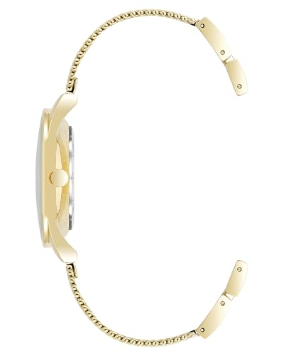 Nine West Women's Analog Watch, Gold-Tone Mesh Bracelet, Limited Movement, Mineral Crystal Lens, Black Glossy Dial, Water Resistant