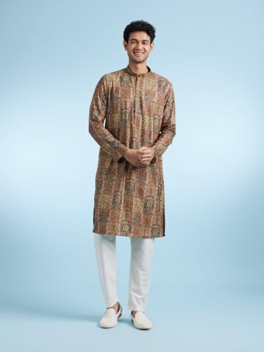 DIWAS BY MANYAVAR Men's Ethnic Motifs Printed Kurta Pyjama Set (Green,XXL)