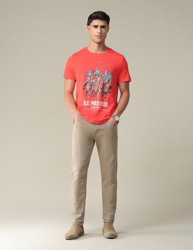 U.S. POLO ASSN. Denim Co. Men's Red Slim Fit Printed T-Shirts | Short Sleeves | Crew Neck