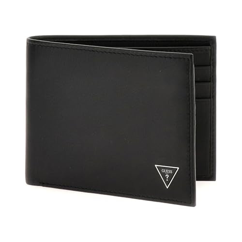 GUESS Black Solid Leather Firenze Flat Bi-Fold Wallet
