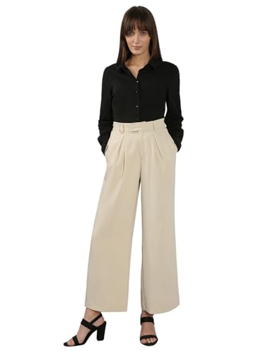 Vero Moda Women's Flared High Rise Beige Pants