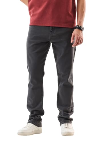 SNITCH Men Casual Jeans | Slim Fit Mid Rise Straight Leg Design | Durable Cotton Blend & Medium Stretch Fabric for Streetwear & Everyday Comfort |Charcoal Grey