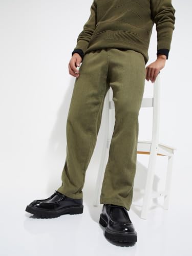 Max URB_N Men Textured Regular Fit Trousers (Green_M)